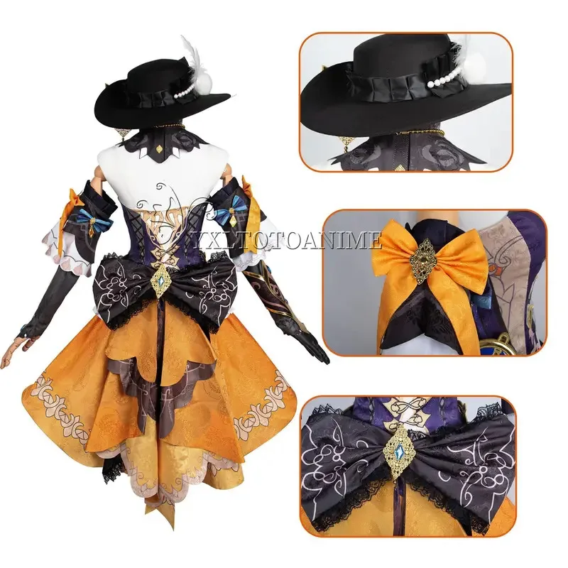 Genshin Impact Navia Cosplay Costume Wig Hat Set Women Dress Uniform Halloween Party