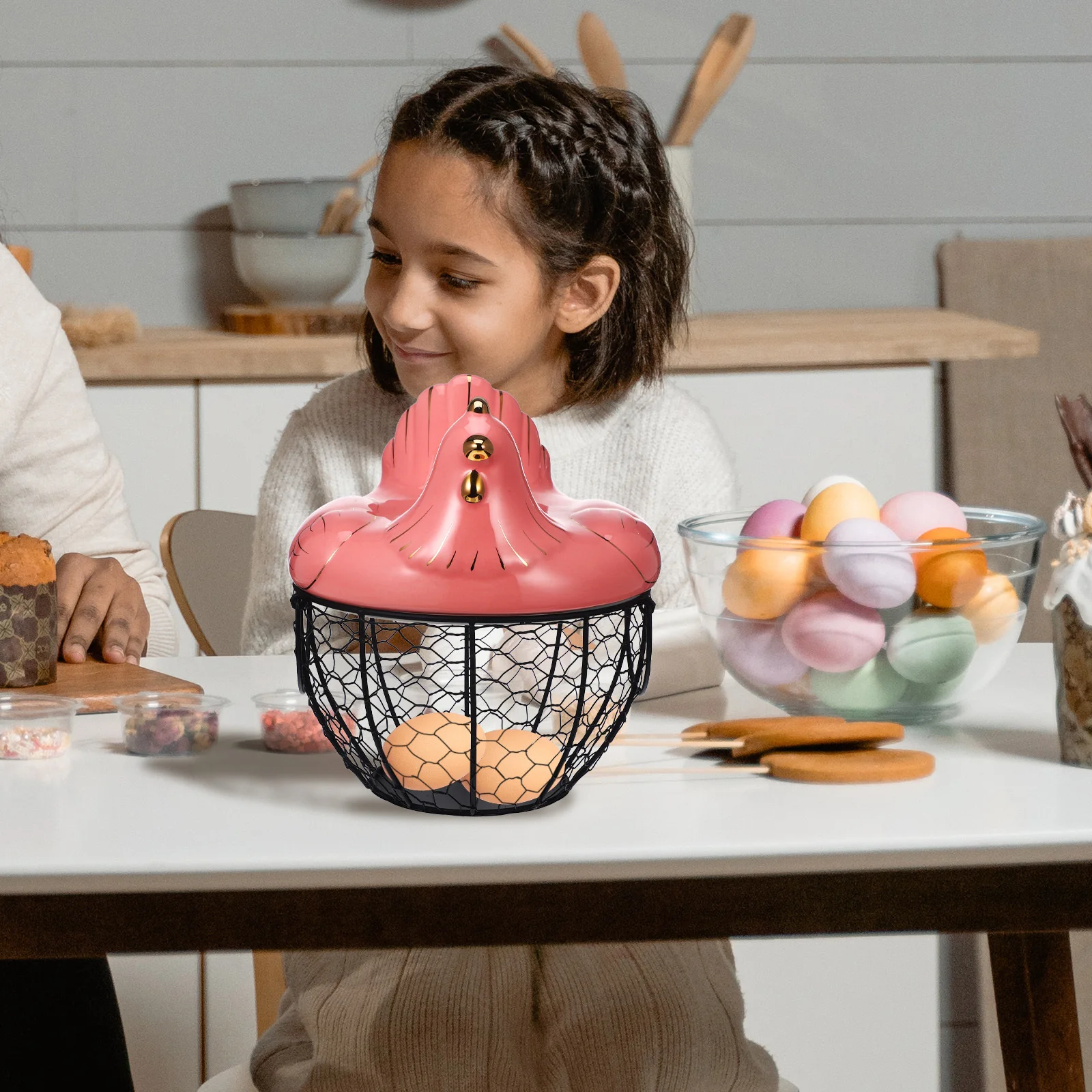 

1Pcs Iron Art Chicken Shape Eggs Storage Basket Creative Household Fruit Vegetable Container Organizer Eggs Storage Basket