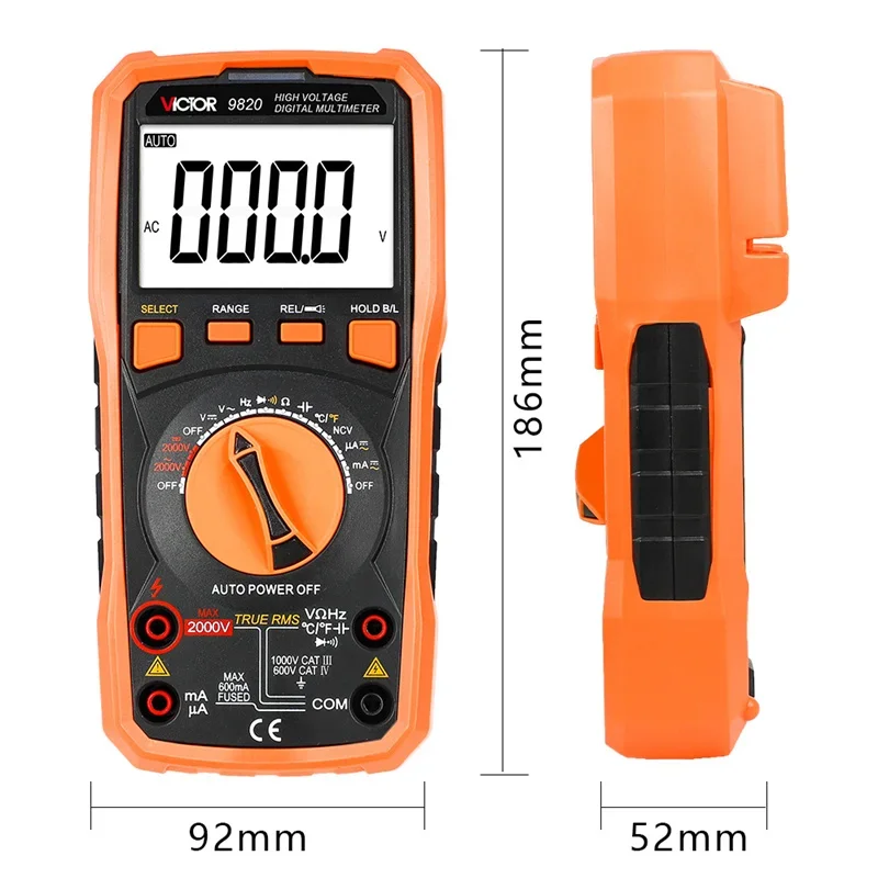RUOSHUI 9820 2000V High Voltage Digital Multimeter for Mine AC DC Voltmeter True RMS Resistance Capacitor Tester Frequency Meter