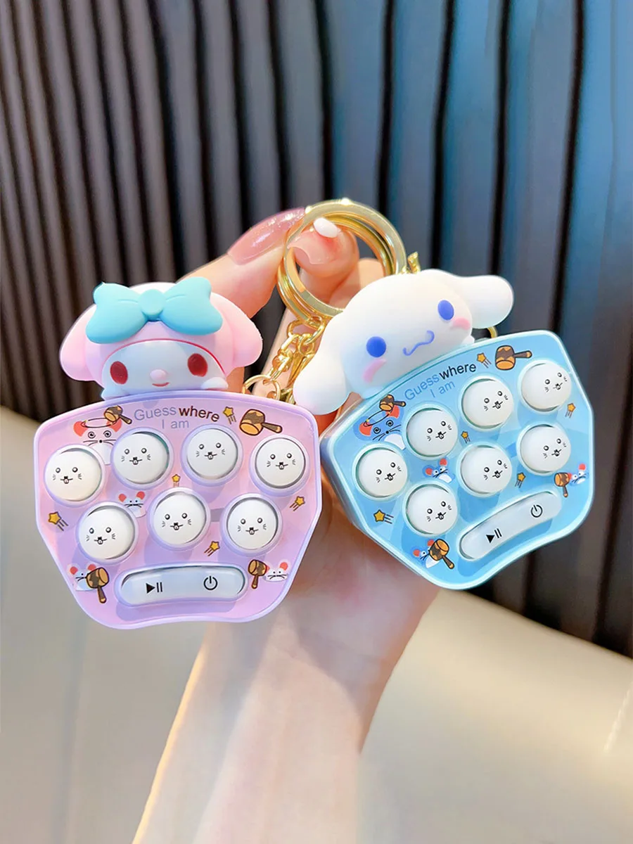 Hello Kitty Sanrio Fun Mini Palm Hit Ground Mouse Anime Toy Game Machine Key Chain Cute Cartoon Creative Feature Gift Pendant