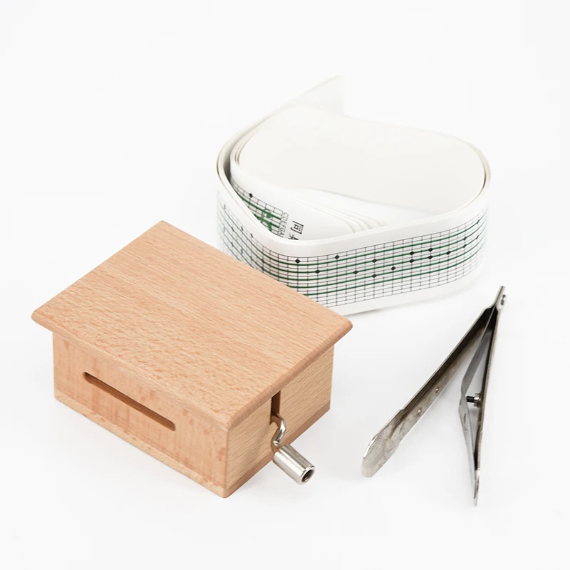 Caja de música de manivela de 15 tonos con perforador de cinta de papel, cajas de madera, movimiento de composición de papel musical, música de composición creativa DIY