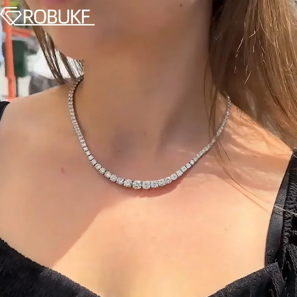 3-6.5mm Gradient Moissanite Tennis Necklace for Woman S925 Sliver Plated 18k White Gold Neck Chain Wedding Bridal Fine Jewelry