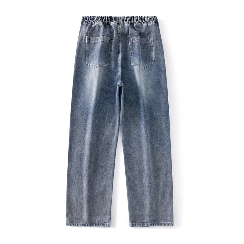 Jeans largos com cordão lavado masculino, calça de pernas largas, rua alta, nova tendência, primavera e outono, 2022