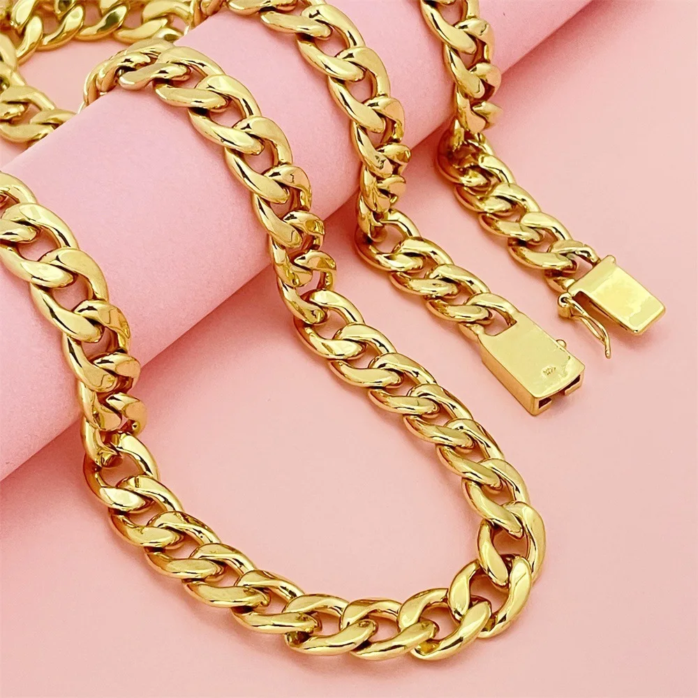 10MM 75CM Side Cuban Chain Necklace Men 24K Gold AU999 - Simple Grand, Outfit Highlight Aura