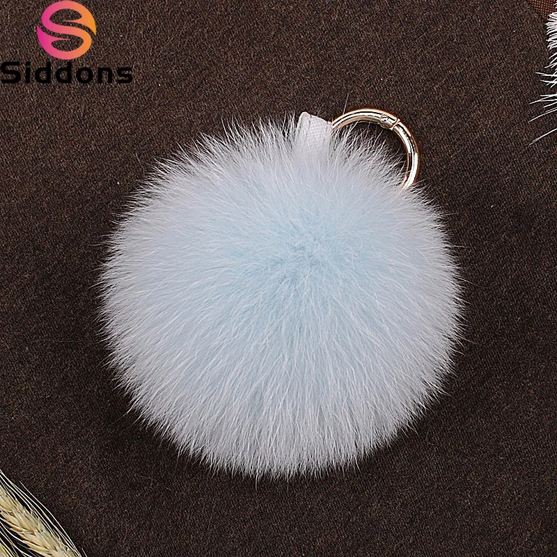 

2024 Real Fox Fur Keychain Natural Fur Pompom Ball Women Bag ornaments Pendant Luxury Car Key Ring Leather Strap Metal Ring Gift