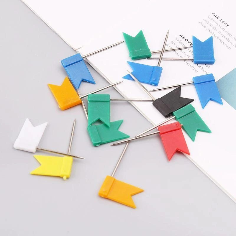 587B 160Pcs Multi Color Flag shaped Push Drawing Pins Notice Cork Board Map Marker