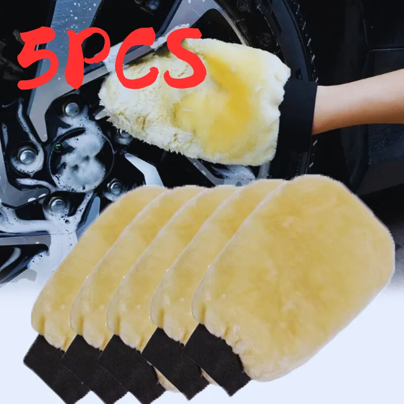 

5PCS Plush Waxing and Polishing Gloves Microfiber Car Cleaning Gloves Double-sided Thickened and Padded Foam Bear Paw Rags