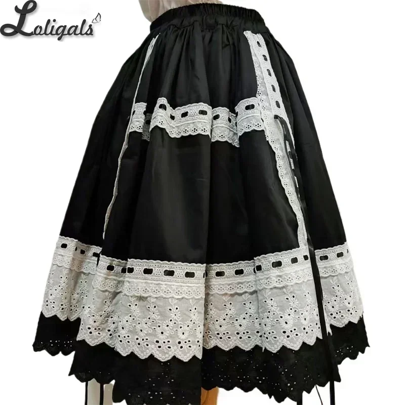 Słodka spódnica w kształcie litery Lolita Vintage półpoślizgowa spódnica z koronkowym wykończeniem Bawełniana spódnica przedłużająca Możliwość dostosowania