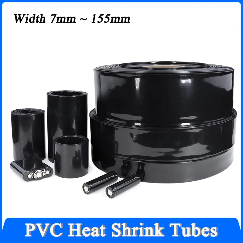 

1~20M Black PVC Battery Wraps Dia. 7 ~ 155mm 18650 Lipo Battery Pack Insulated Cable Sleeve Lithium Film Case Heat Shrink Tubing