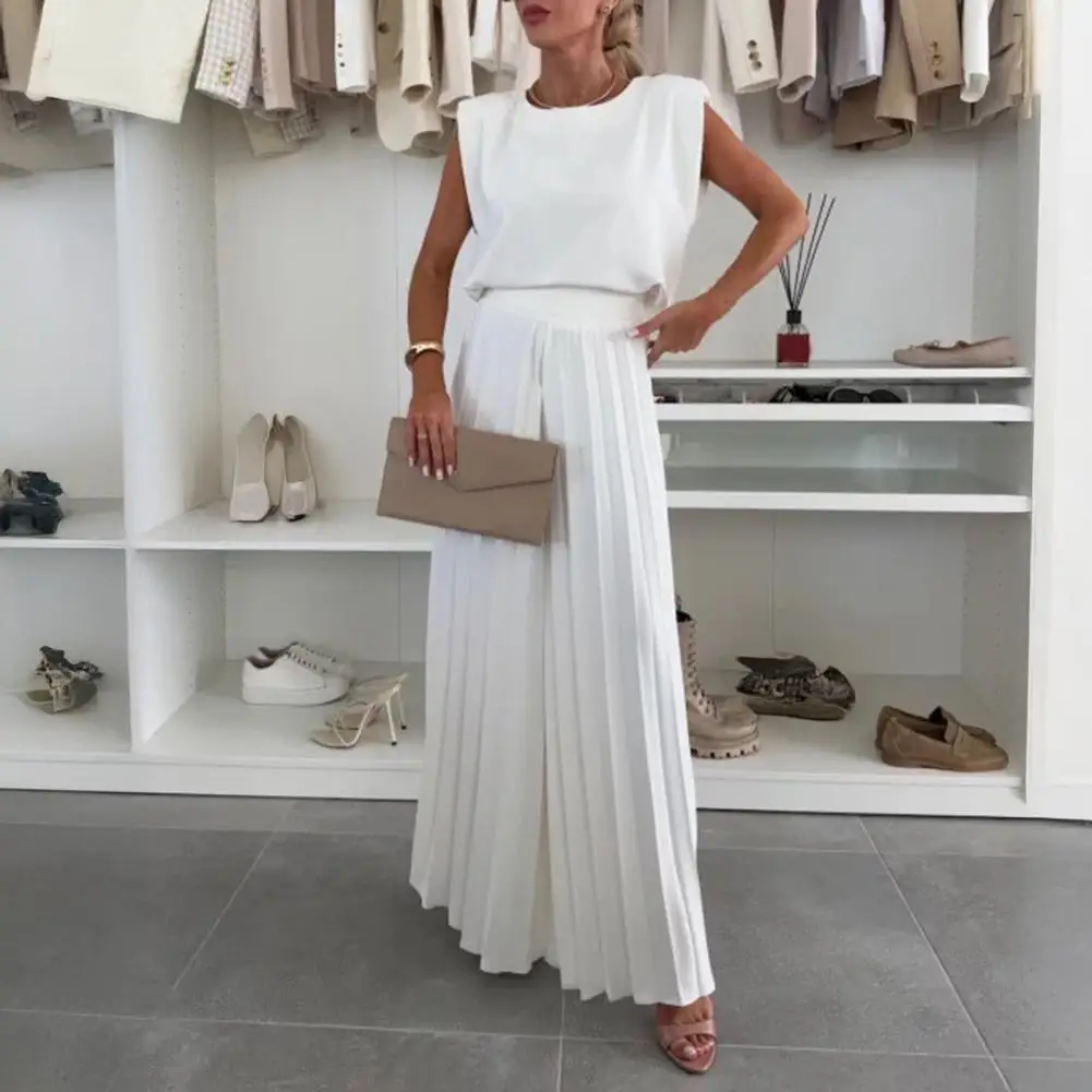 

Модный комплект из двух предметов 2026: повседневный топ без рукавов с круглым вырезом и широкие брюки с карманами, летний домашний костюм для женщин, 80% хлопок