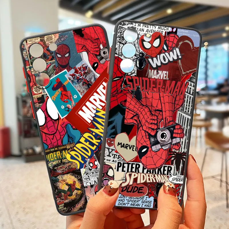 Marvel Hero Spider Man For Samsung S23 S22 S21 Ultra S20 FE S10 S9 Plus Lite 4G 5G Frosted Translucent Phone Case Cover