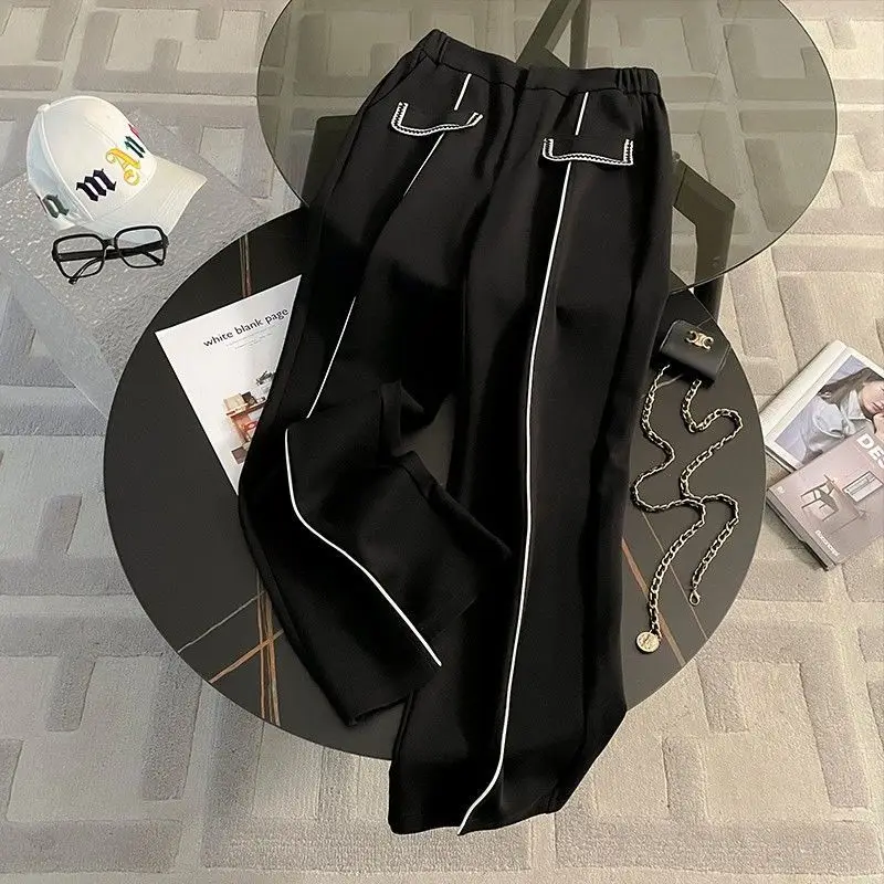 2024 Wiosna i jesień Nowy czarny modny zestaw damski Kardigan Kurtka Spodnie z szerokimi nogawkami Dwuczęściowy zestaw ubrań dla kobiet Zestawy spodni