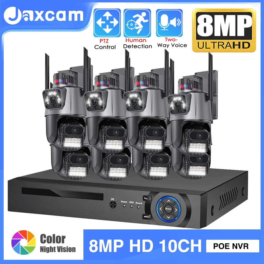 

8MP 4K Wifi Camera Dual Lens 10CH NVR Auto Tracking Waterproof Security CCTV Video Surveillance Police Light Alarm Camera System