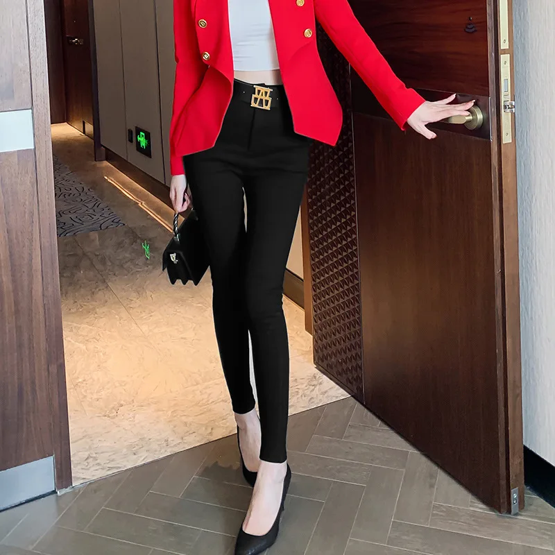 Autumn New Korean Version Of Women's Clothing High-waisted Slim-fitting Pants Black Casual Trousers Pencil Pants