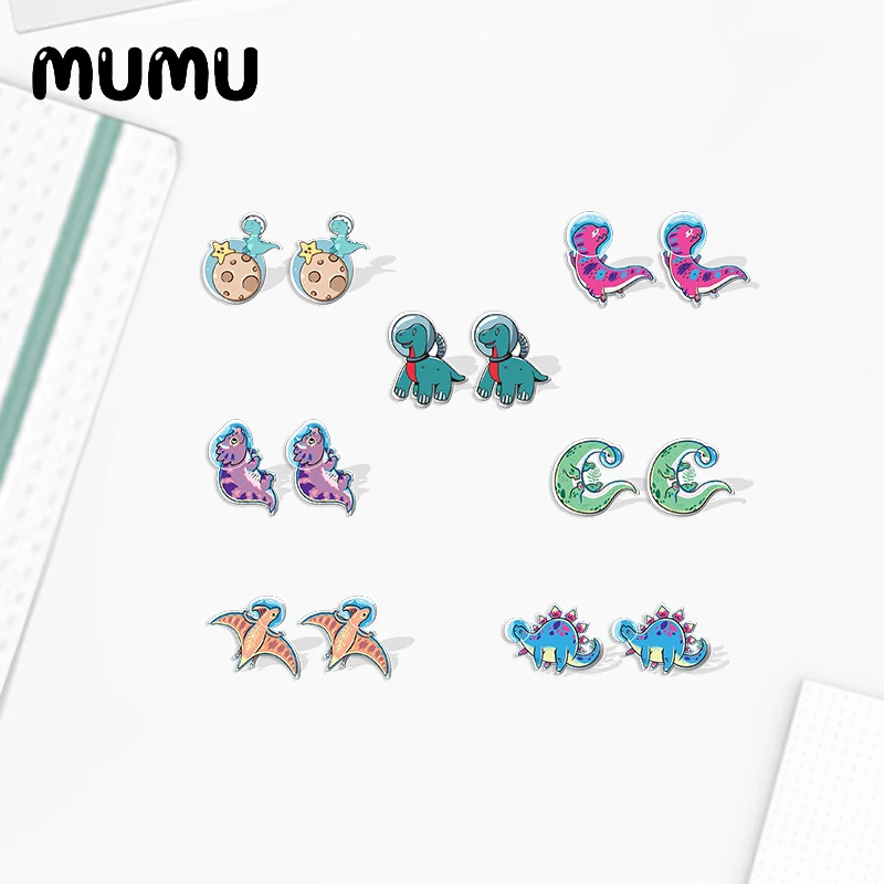 2022 New Dinosaurs in Space Acrylic Stud Earring Funny Animal Earrings Resin Epoxy Jewelry Gifts Friend