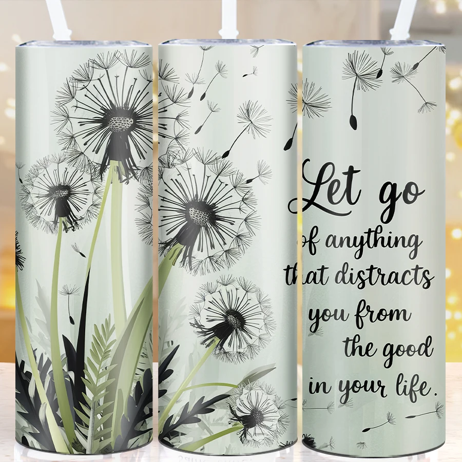 

1Pc Skinny Straight Tumbler Straw Lid 3D Print Dandelion Inspirational Coffee Cups Outdoor Winter Thanksgiving Christmas Mugs