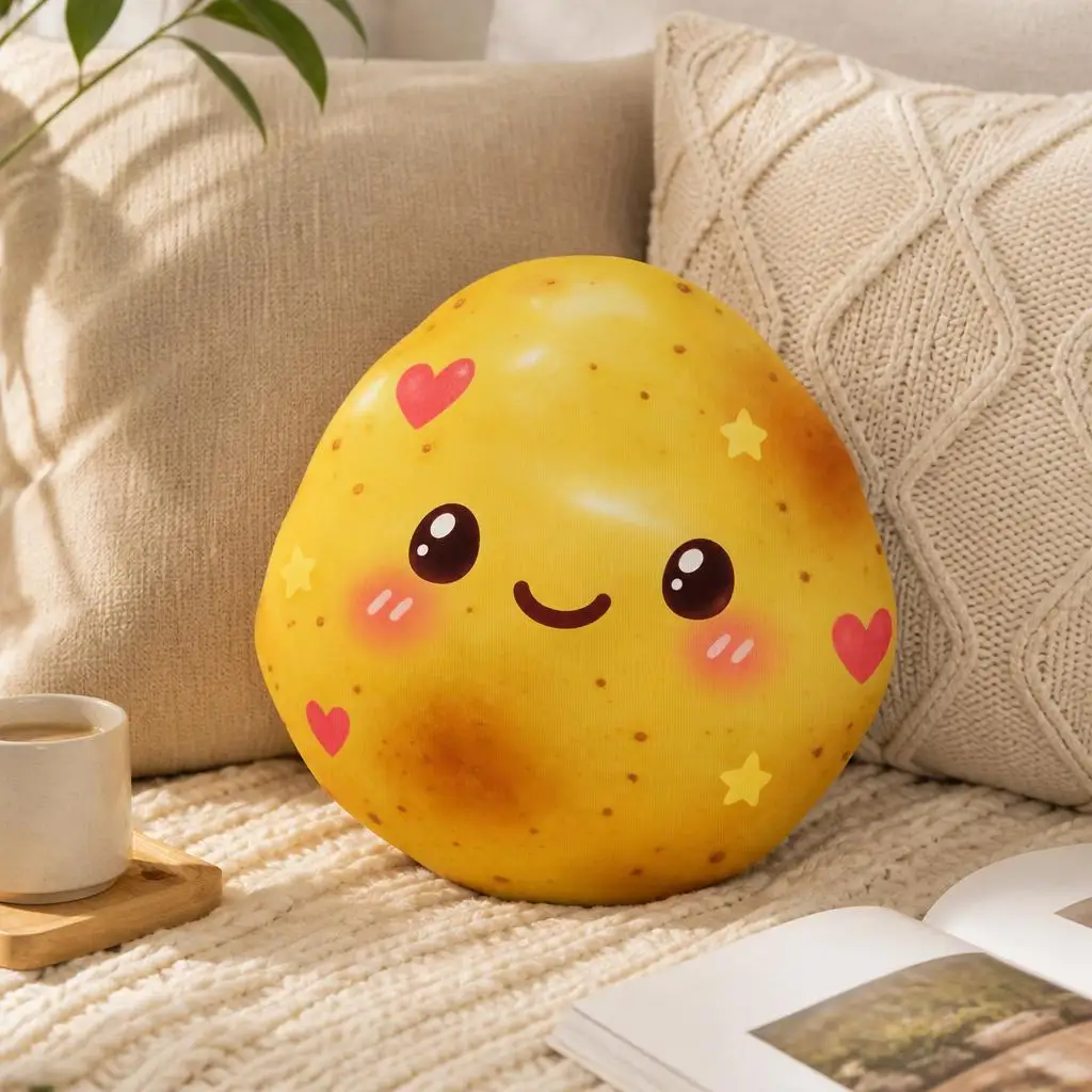 Kawaii Potato Shaped Stuffed Pillow Cute Smiling Cartoon Cushion Throw Pillow for Sofa Home Decor Accent Gift for Food Lovers