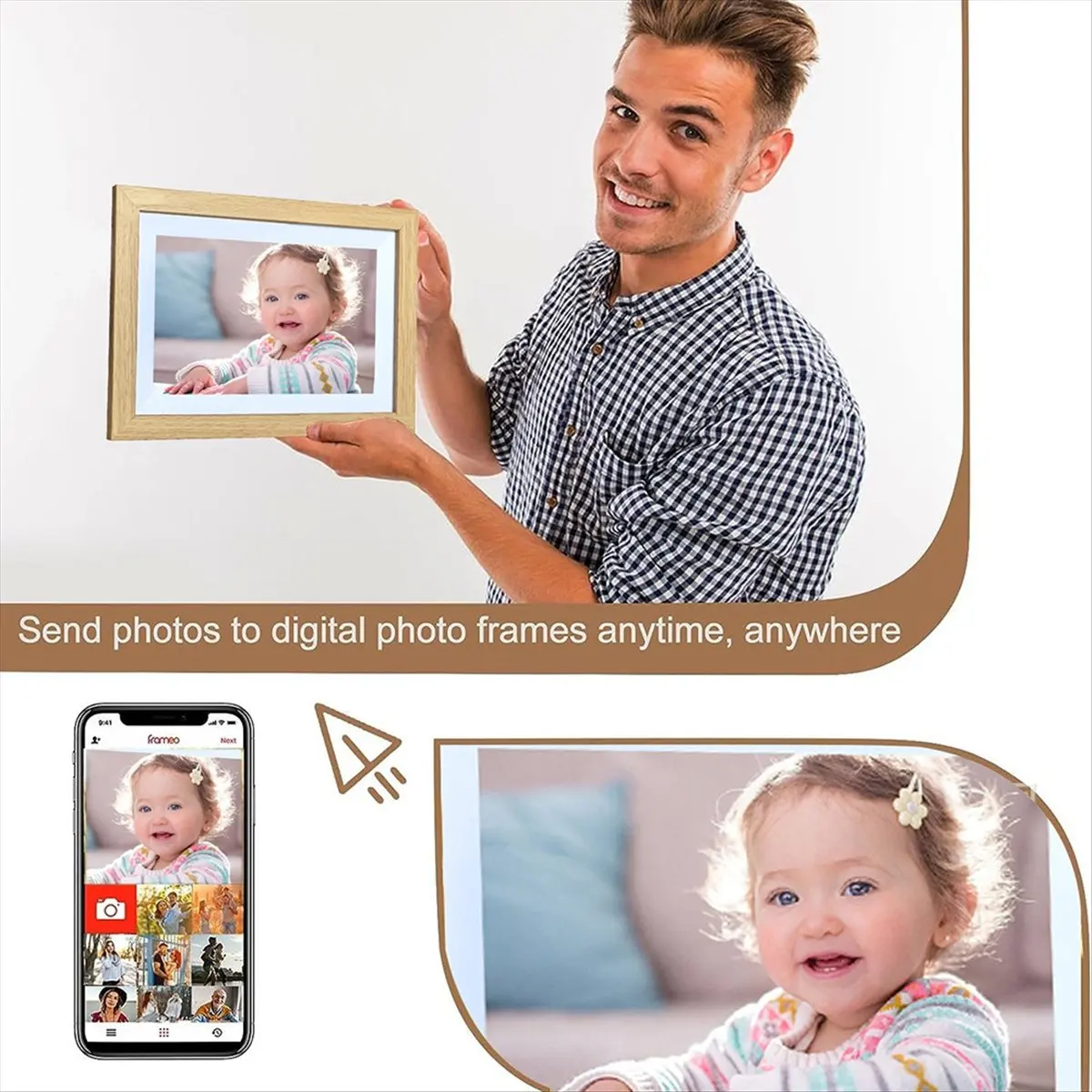 Digital Picture Frame 10.1 Inch Digital Photo Frame WiFi 32GB Large Storage HD IPS Touch Screen US Plug
