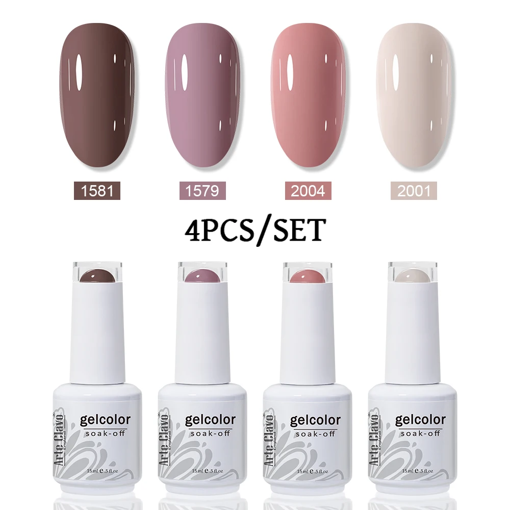 Arte Clavo 4pcs Colorful Gel Nail Polish Set 15ml Soak-Off UV LED Nail Gel Long-Lasting Liquid Manicure Varnish