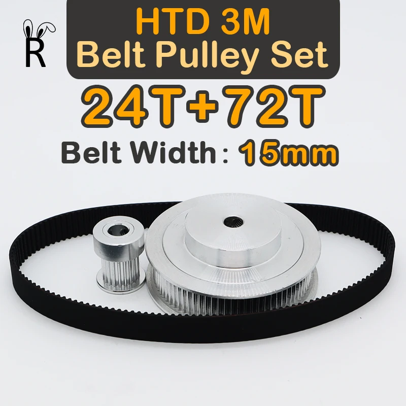 

24Teeth+72Teeth HTD 3M Belt Pulley Set Belt Width 15mm Timing Pulley Set 24T 24 Teeth 72T 72 Teeth HTD3M Synchronous Wheels Kit