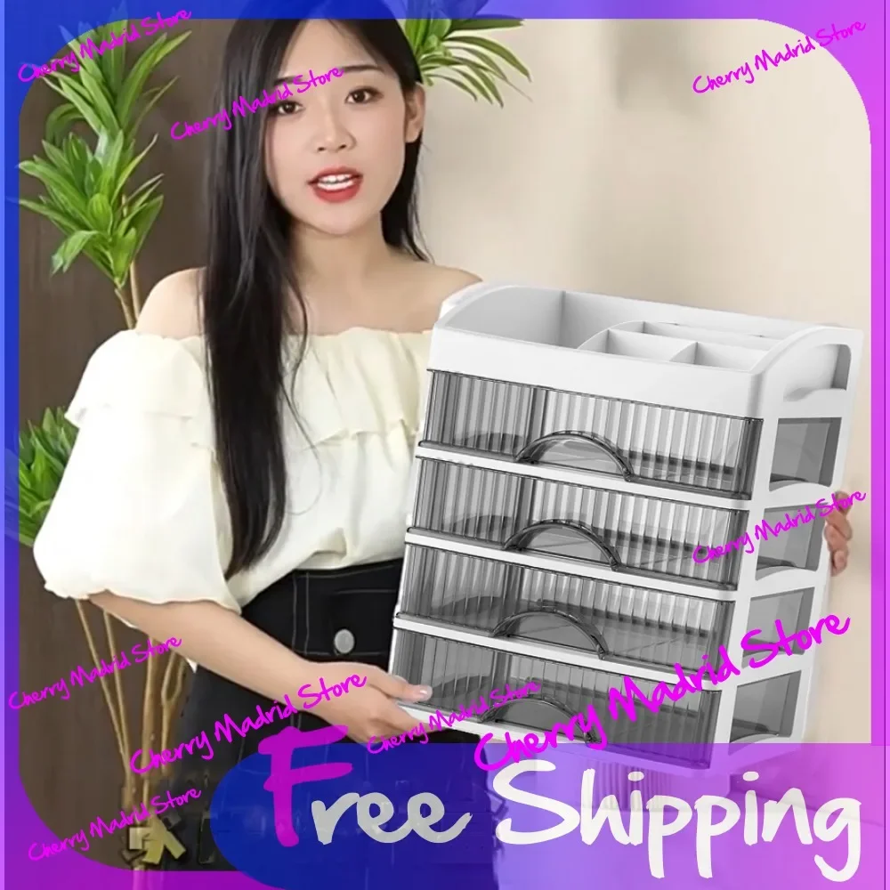 Desktop Makeup Organizer Storage Box Mini Multi-layer Drawer Cabinet Hair Decoration Cosmetics Jewelry Stationery Desk Clutter