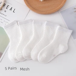 5 Pairs/Lot Summer Children Cotton Socks Mesh White For 2-5 Years Kids Kindergarten Student Baby Socks