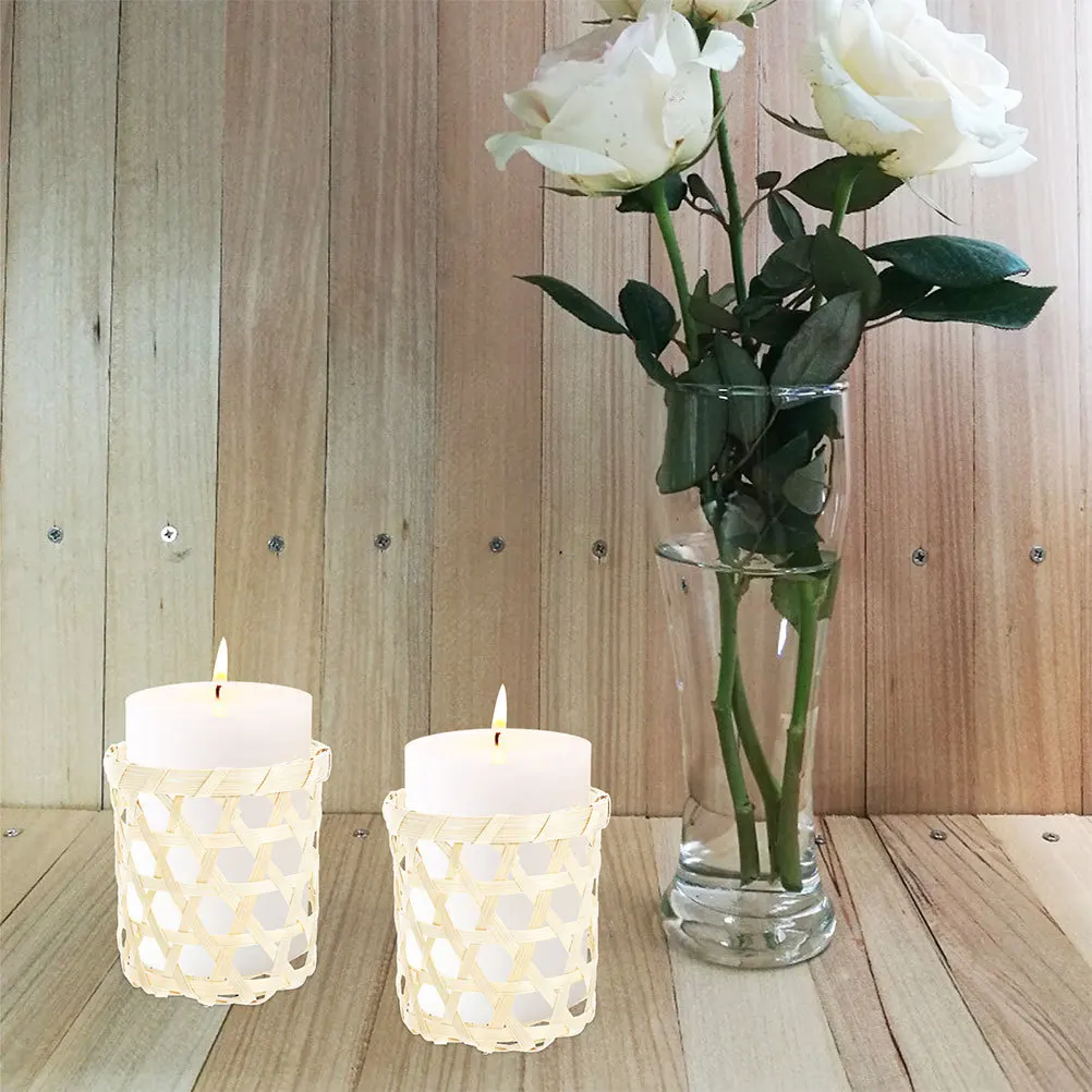 6 قطعة حامل سلة مغزولة عتيق قطعة مركزية للطاولة حامل شمع حرفي قطعة مركزية للطاولة