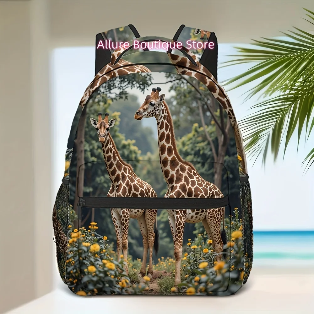 1pc Giraffe Print Backpack - Stylish & Spacious, Lightweight with Zipper Closure, Perfect for Work, School & Weekend Adventures,
