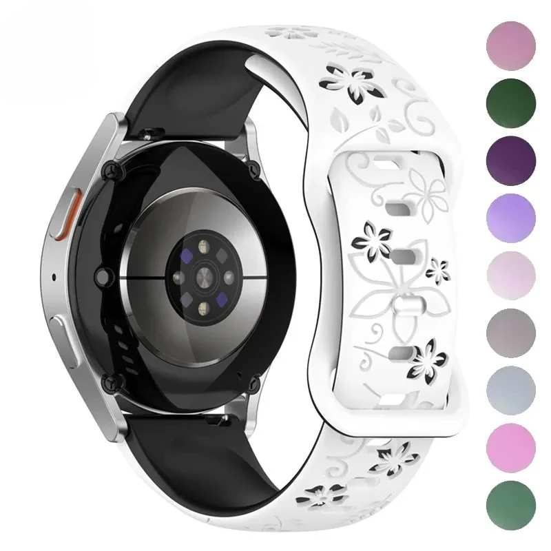 حزام سيليكون منقوش عليه زهور بلونين مقاس 18/20/22 ملم، لساعة Amazfit GTR وHuawei وGarmin Samsung Galaxy Watch 7 6 5 4 #1