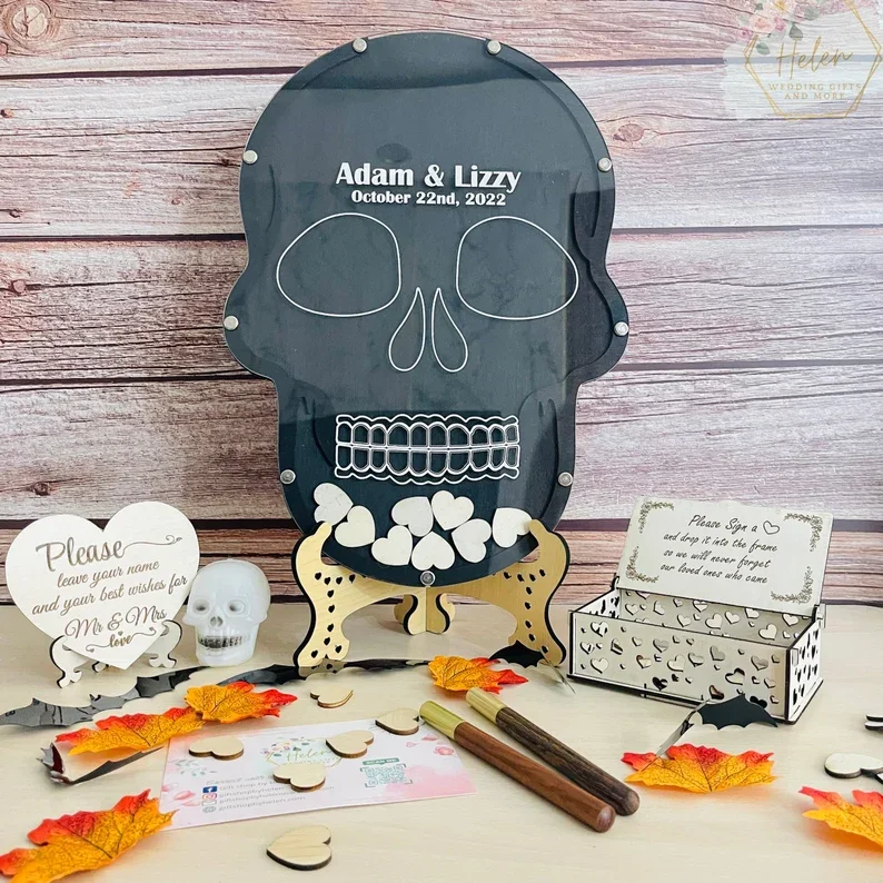 

Personalized Skull Drop Box Guest Book, Skull Guest Book Alternative,Halloween Wedding Guest Book Alternative
