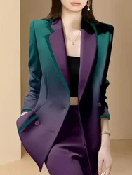 Women  Casual Single Breasted Long Sleeve Simple All-match Design Gradient Chic Long Sleeve Blazer New Blazer+pants