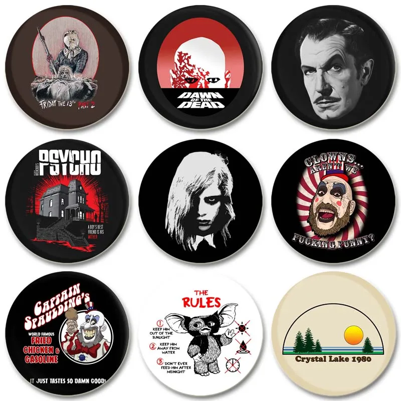 32/44/58Mm Horror Moviesteinplate Pin Ronde Snap-In Broches Voor Rugzak Cothes Accessoires Badge Hoed Decoratie Fans Geschenken