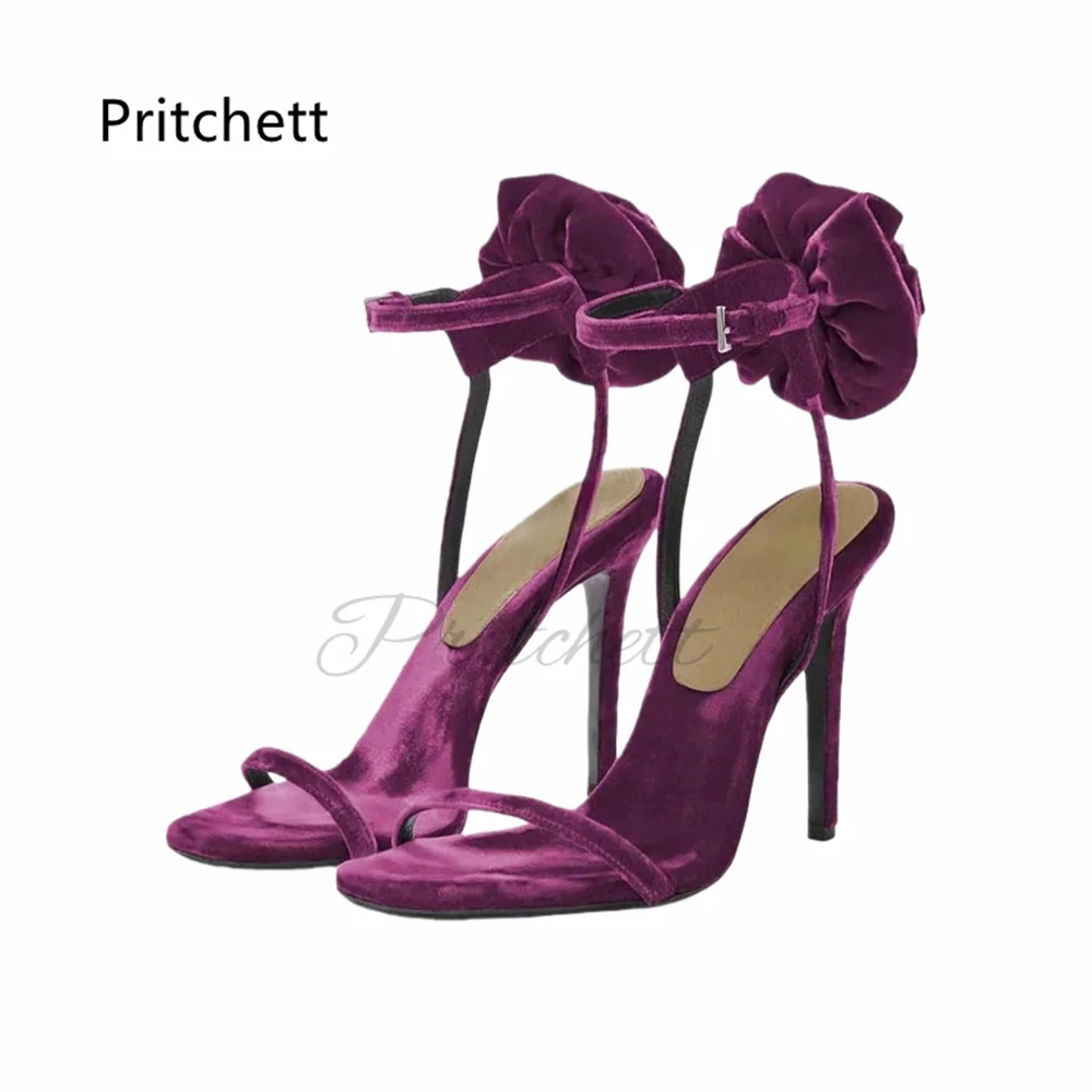 

Женские бархатные босоножки на высоком каблуке с цветочным декором, элегантные туфли с открытым носком и ремешком на пряжке, повседневные лаконичные туфли для свадьбы и вечеринок
