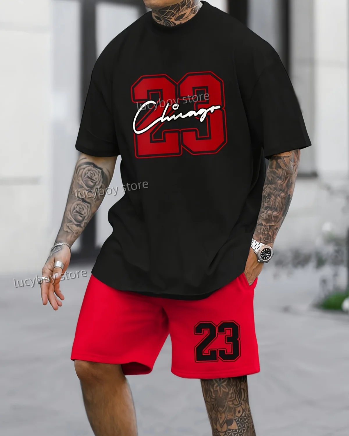 Men NO.23 Printed Set 2 Piece Set Men T-Shirt Shorts Pants Suit Casual Short Tracksuit  Vintage Outfit Sportswear Male Clothing