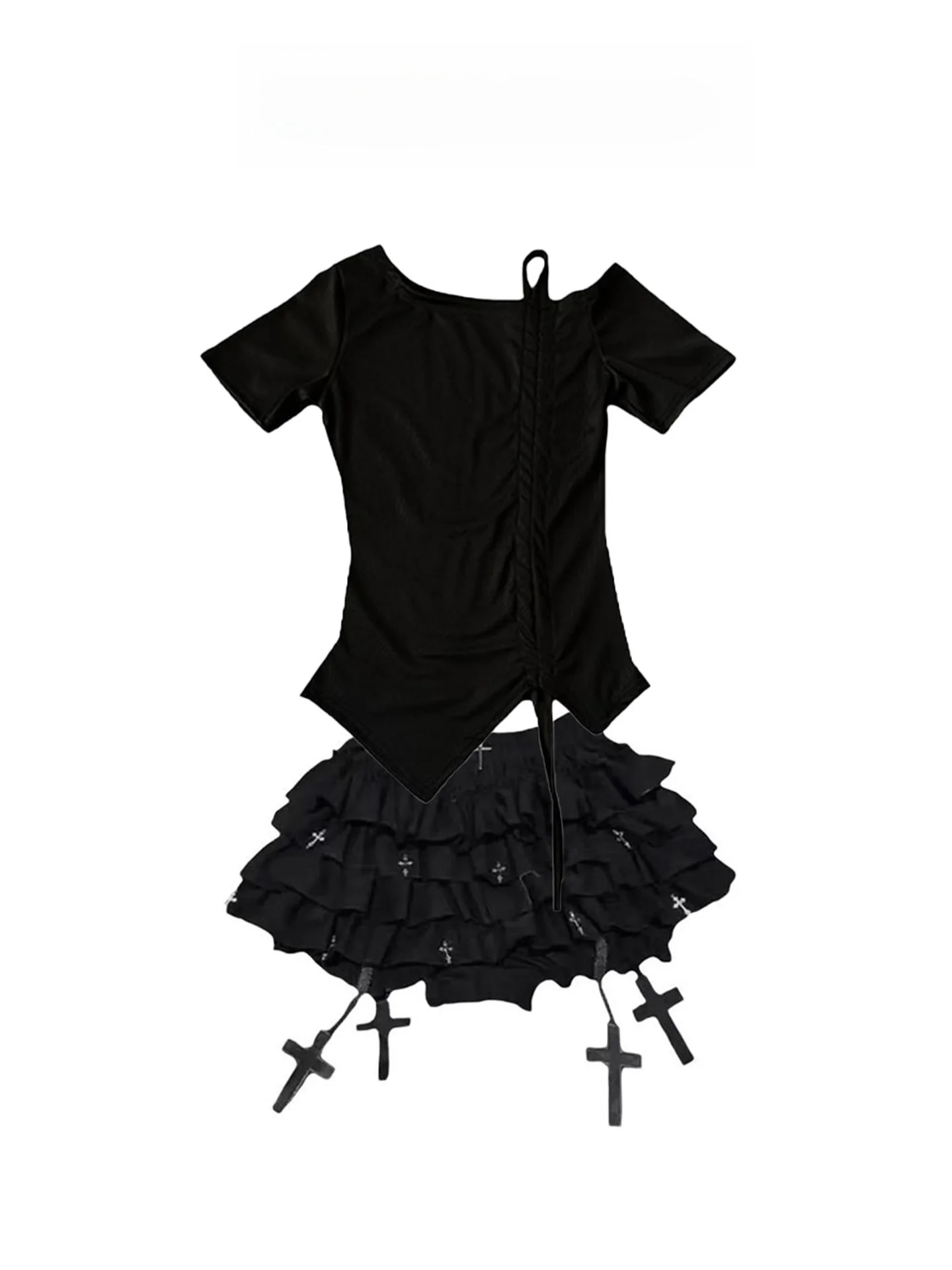 Conjunto de falda y Top con volantes multicapa para mujer, falda ort de corte en A, subcultura, serie Punk k, verano
