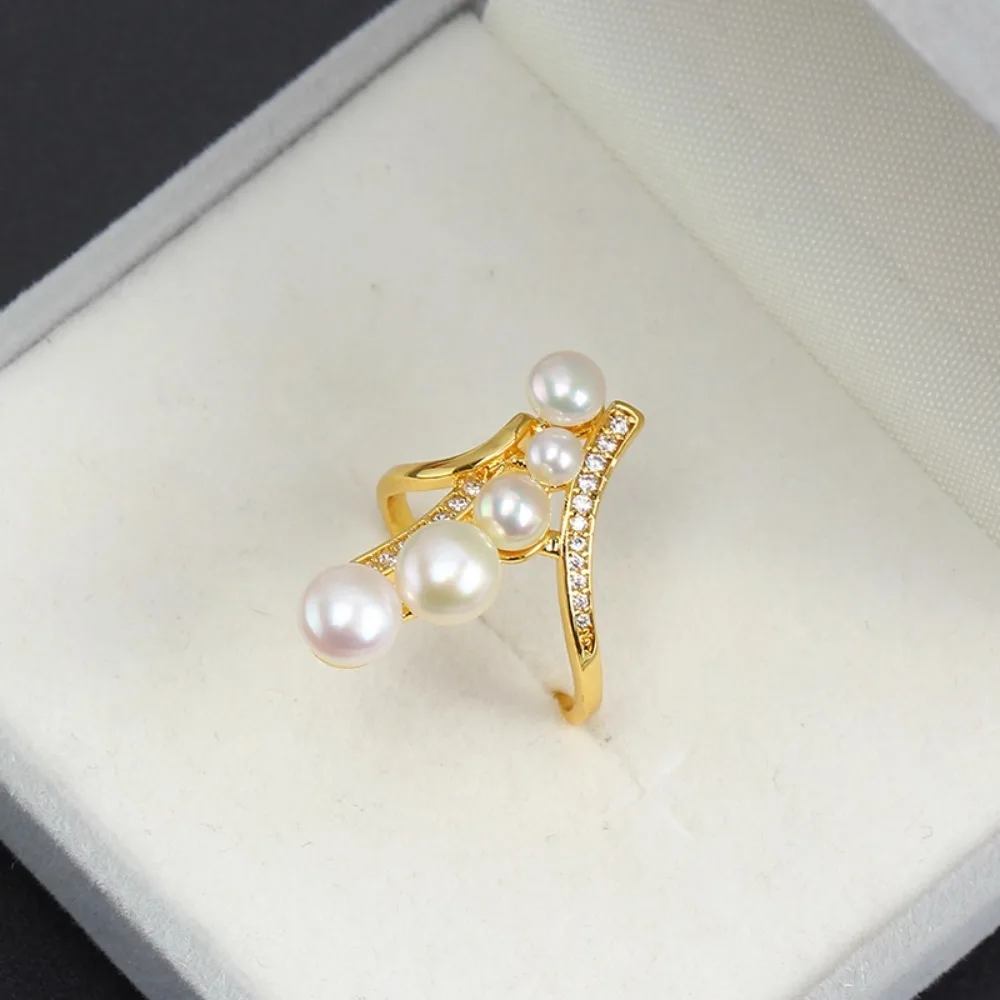 

5pcs Adjustable Gold Plated Pearl Ring Settings Findings & Accessories-for Jewelry Making Bulk Wholesale Craft Supplies 3-6mm