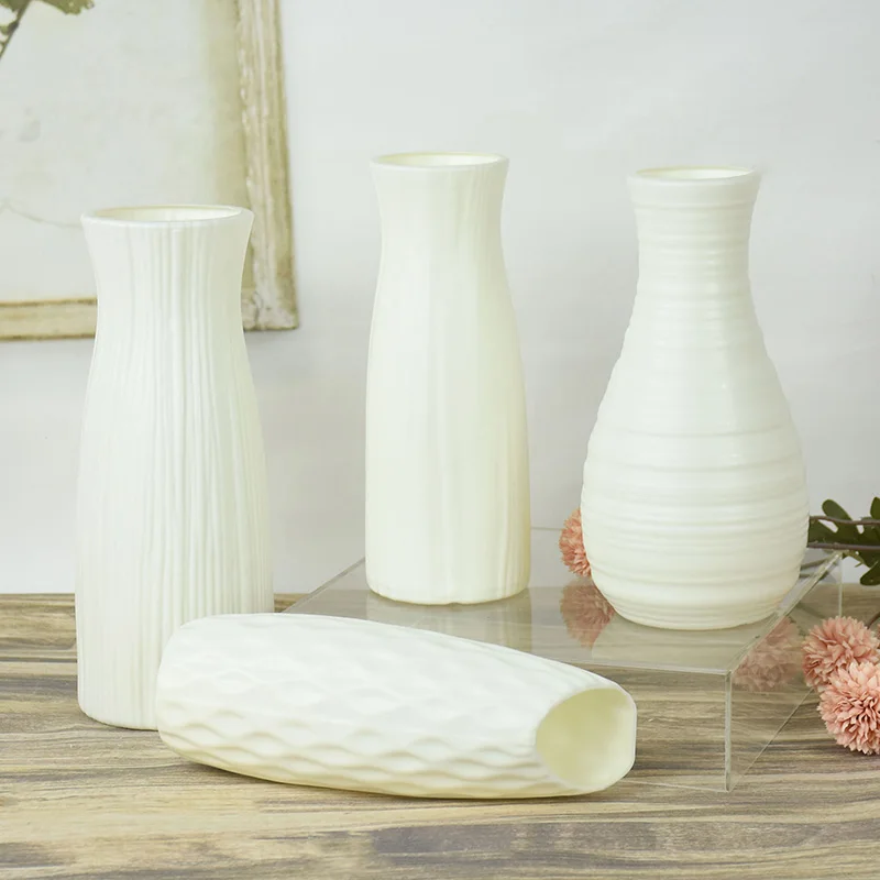 Modern Plastic Vase White Nordic Style Plastic Flower Pot Storage Bottle for Flowers Home Living Room Office Desktop Ornaments