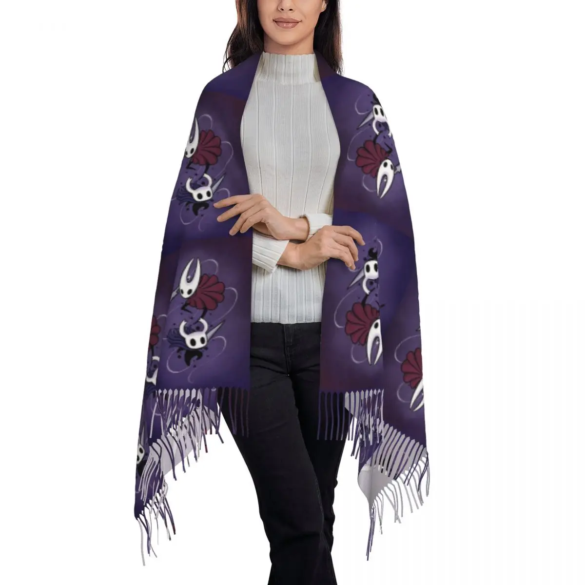 Anime Game Hollow Knight Scarf Tassel Scarves for Women Soft Warm Shawls and Wraps Long Fall Winter Shawl Wrap