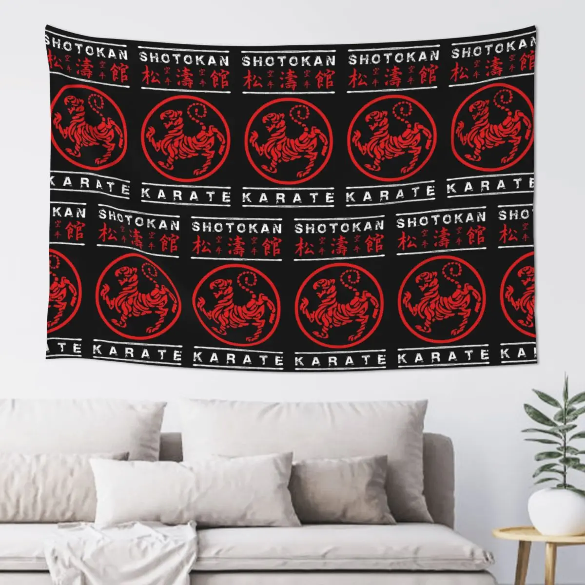 Shotokan Karate White Text Tapestry Funny Wall Hanging Aesthetic Home Decor Tapestries for Living Room Bedroom Dorm Room