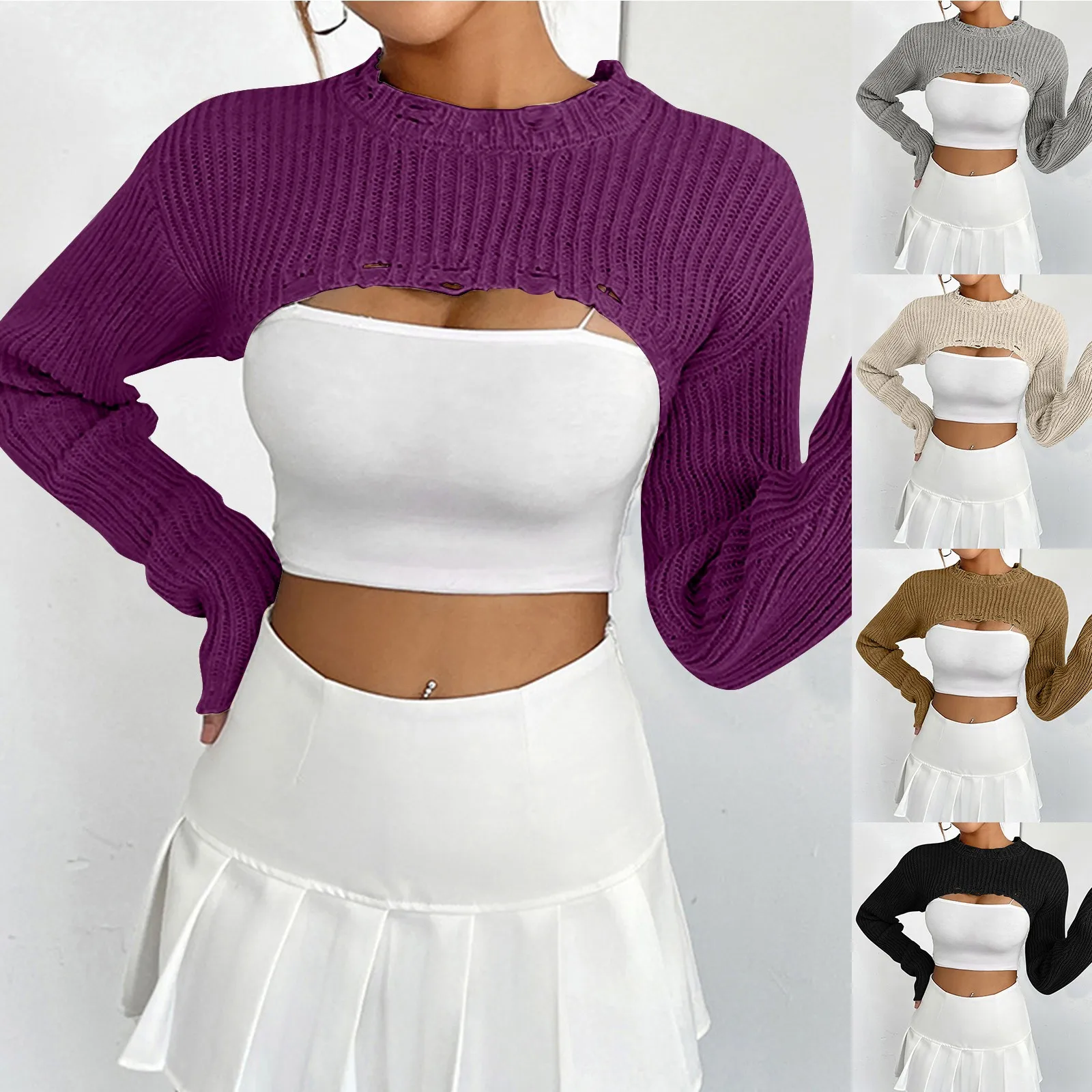

European Cross Border Cropped Sweater Pullover Knitted Blouse For Women Streetwear Short Sexy Half Top Womens Sweaters Pullover
