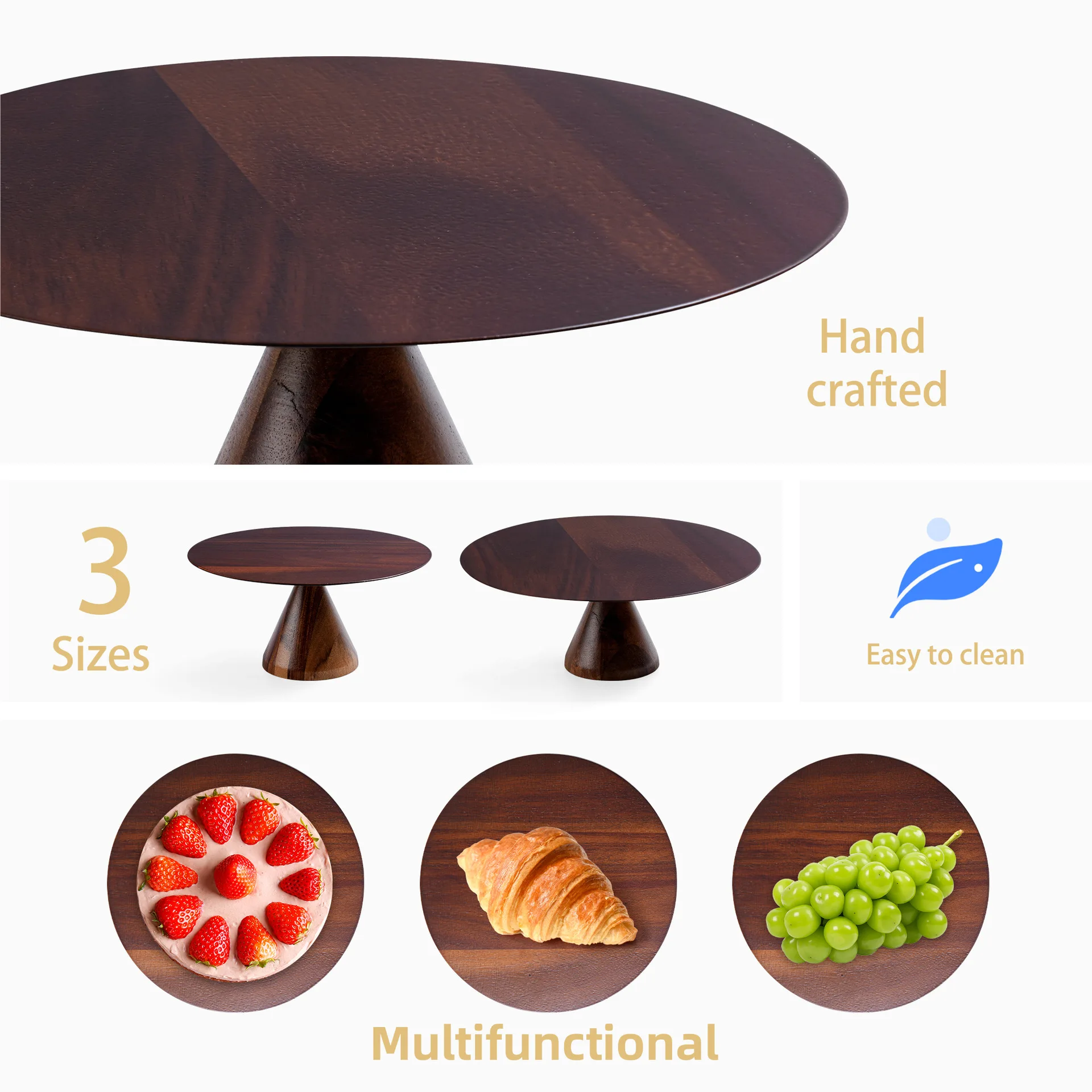 Home kitchen Acacia wood high foot cake tray dessert bread table retro fruit tray fruit tray dessert living room decoration
