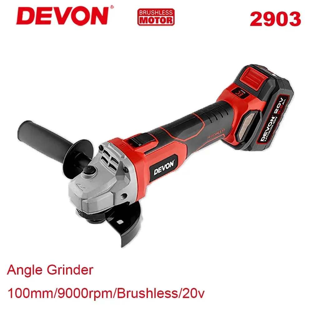 DEVON  2903-LI 20v 100x16mmmm 9000rpm Cordless Angle Grinder Brushless Motor Rechargeable Universal Flex Battery Platform