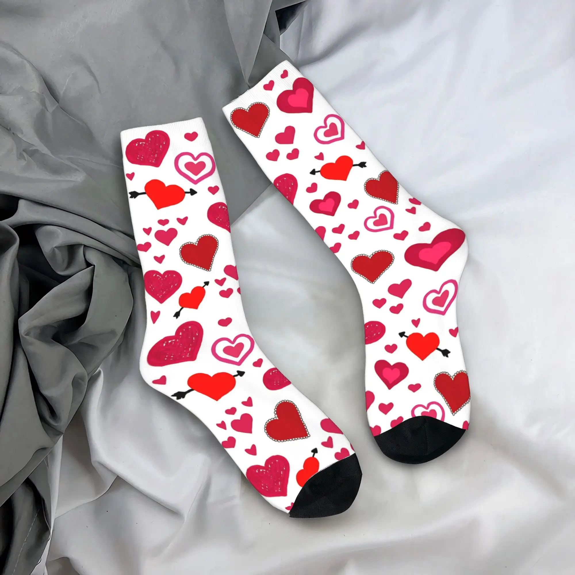 

Valentine's Day Red Hearts Socks Anti Skid Stockings Adults Men Soft Breathable Outdoor Sports Socks Spring Gothic Printed Socks