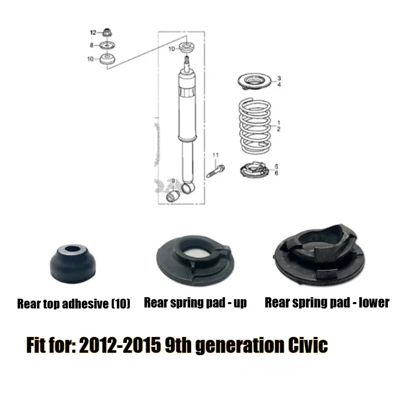 Fit for 12-15 9th Generation FB2 Rear Shock Absorber Spring Upper and Lower Washers Top Rubber Lining