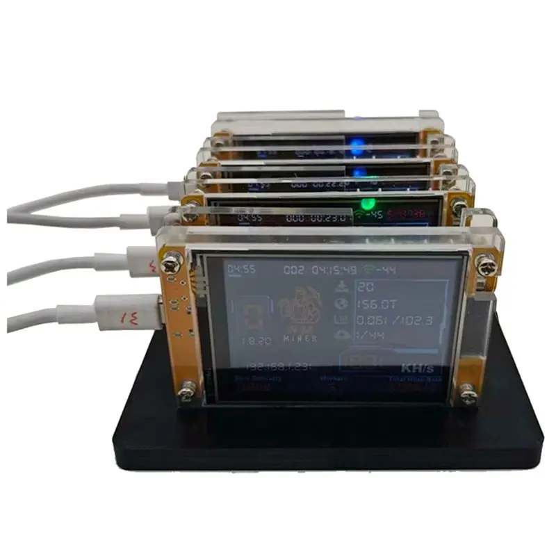 ABKJ-Smart Display Bitcoin Crypto Solo Lottery Miner 2.8 Inch 4X 960H/S Upgraded Nmminer Nerdminer+ 4 Slots Stand