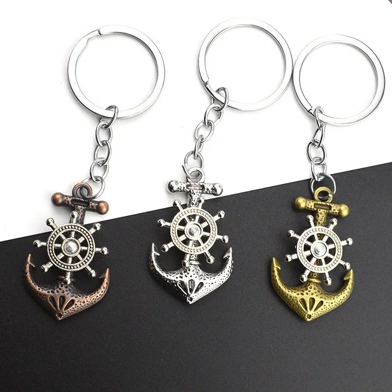 LLavero de ancla de barco Vintage para hombre, timón de rueda de capitán de barco Punk con colgante de dije náutico, joyería, regalo de viaje, recuerdo