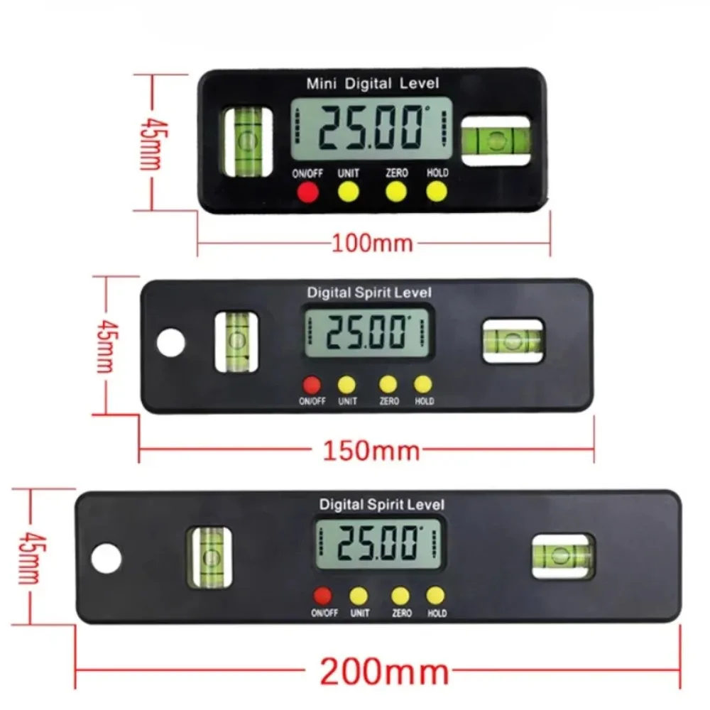 100/150/200mm Digital Inclinometer, Electronic Magnetic Goniometer, Digital LCD Angle Meter, Angle Ruler, Slope Conversion Meter