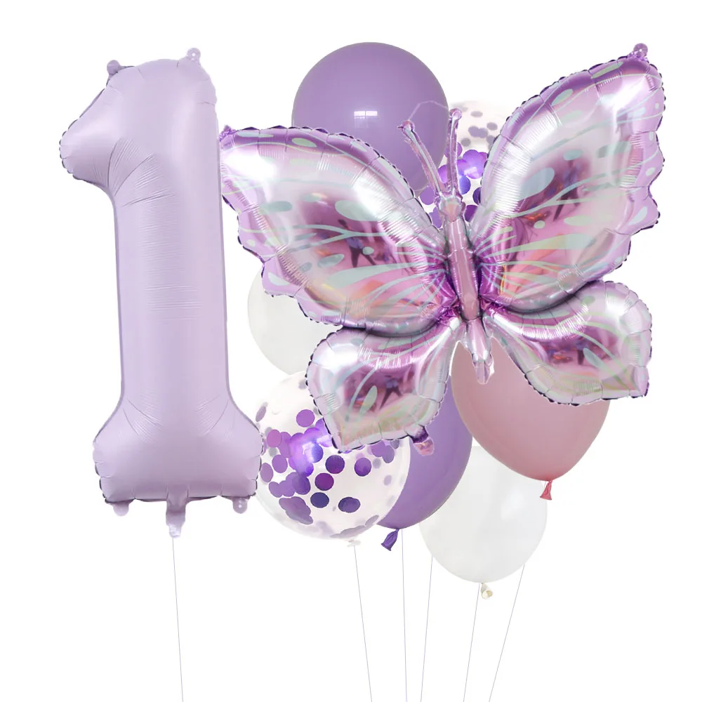 10pcs Purple Butterfly 40inch Number Balloon Set Large Colorful Butterfly Foil Balloon Baby Shower Birthday Party Christmas Deco