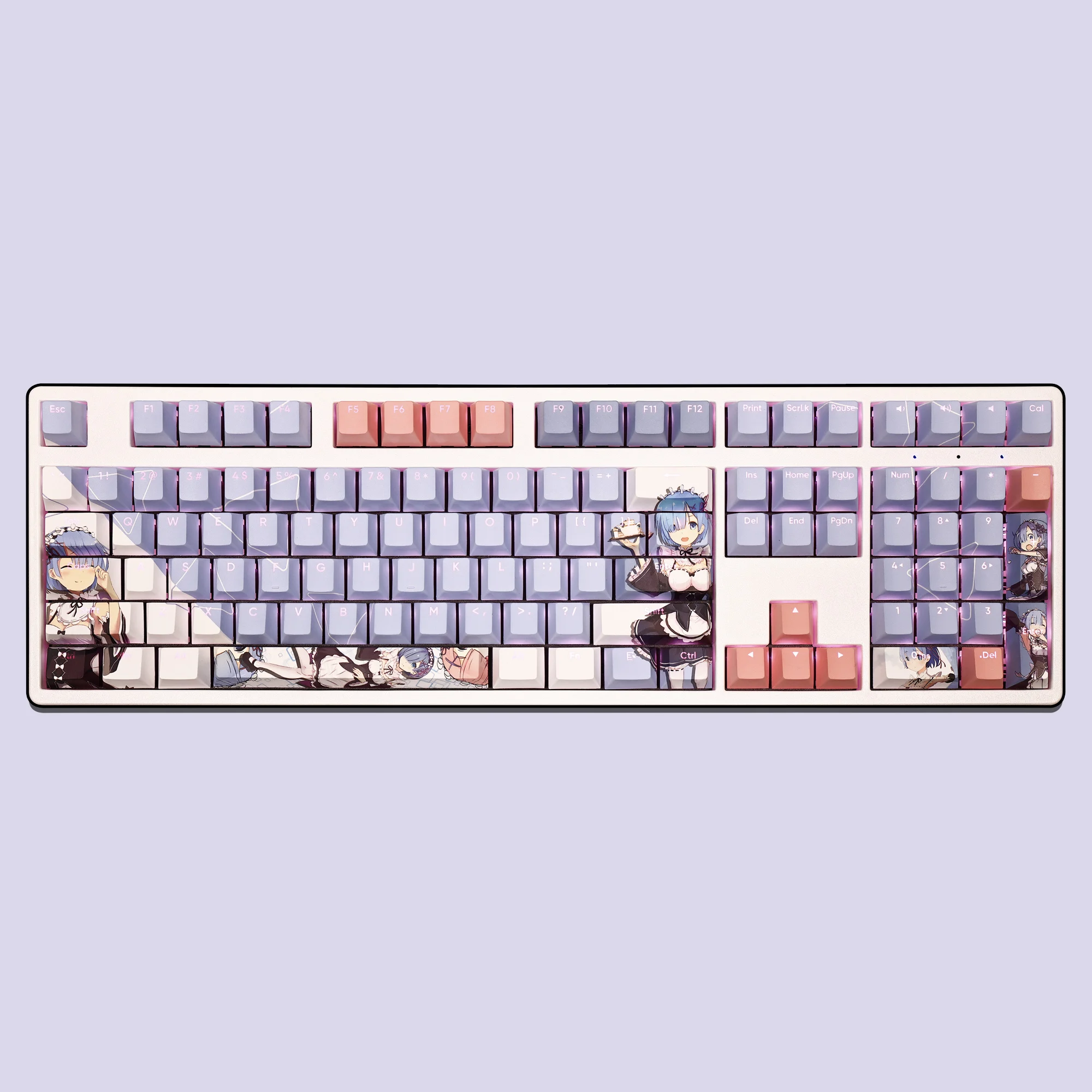 Rem 108 Key Caps Re Zero Anime PBT DYE Sublimation Light Transmitting Cherry Switch Cross Key Cover for Mechanical Keyboard Gift