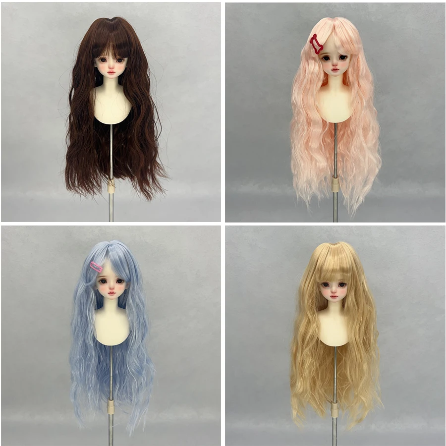 BJD/SD Doll Wig Flat Bangs Wavy Curls DIY Hand Modification Doll Accessories Wig Headgear 1/3,1/4,1/6 Cute Doll Wig Cover Gift